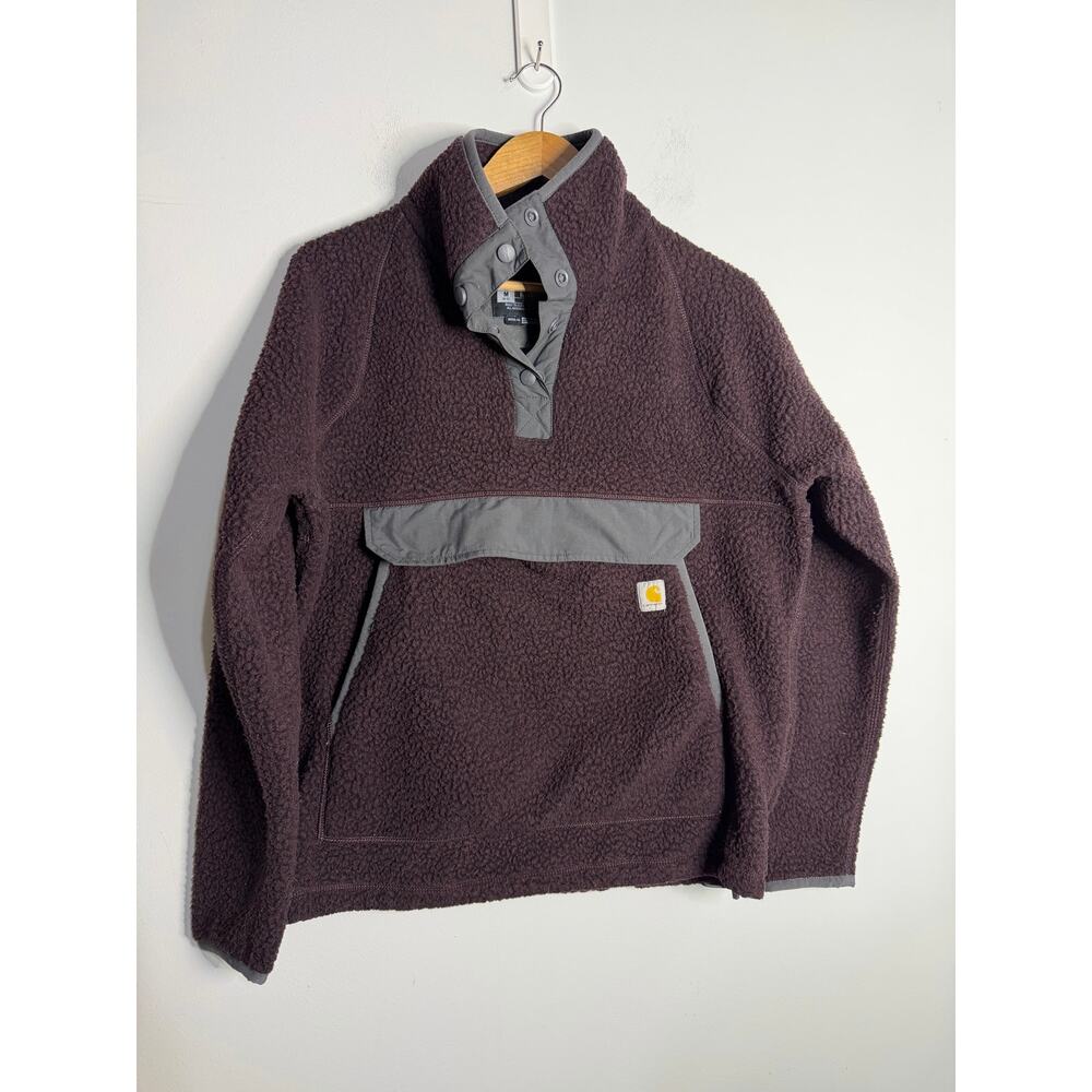 Carhartt Women's Relaxed Fit Quarter-Snap Fleece Pullover in Blackberry Size M - Picture 2 of 6